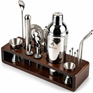 Bartender Kit: 17-Piece Bar Tool Set with Elegant Bamboo Stand, Ideal Home Bartending Kit and Cocktail Shaker Set - Set of 17