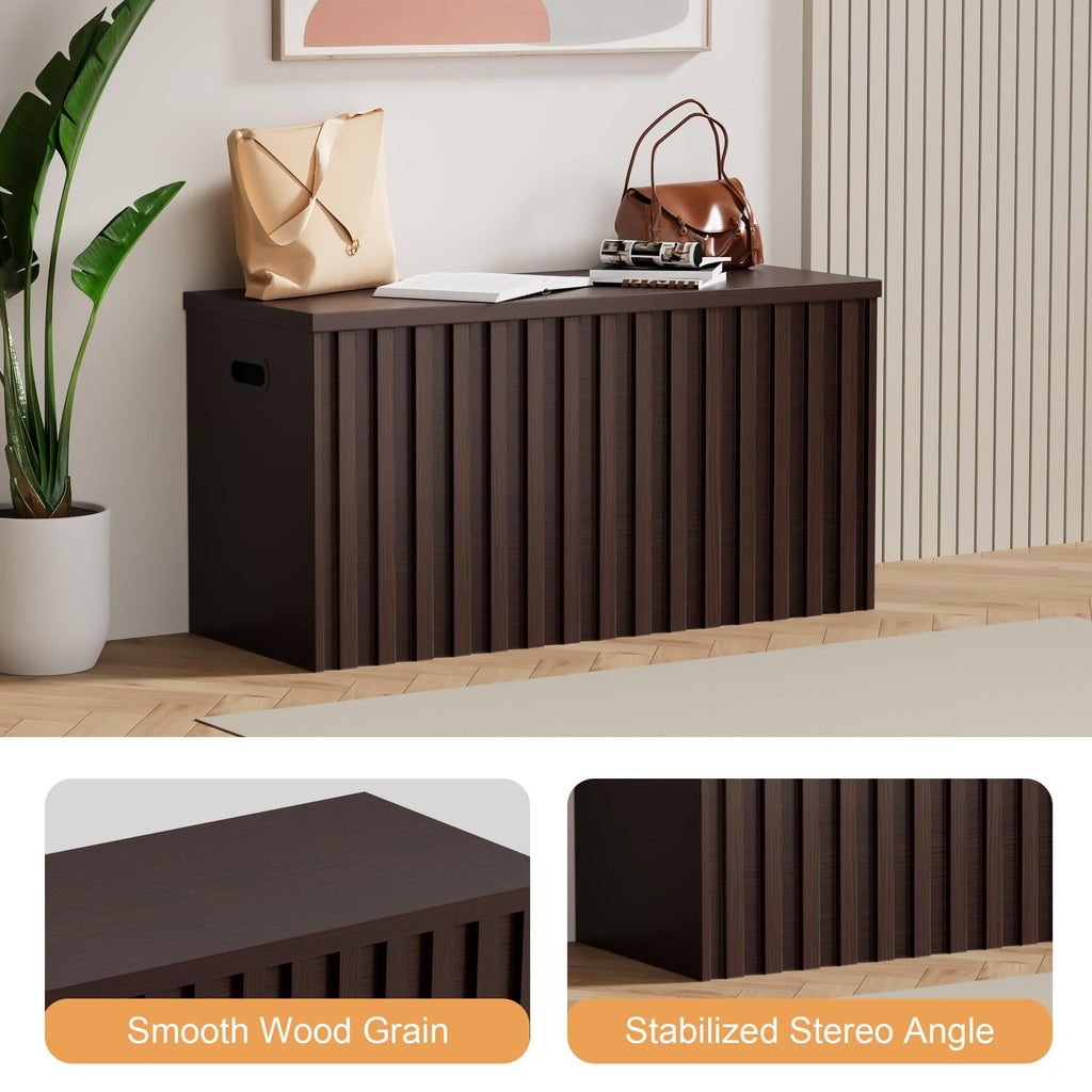 Storage Bench, 39.4" Wood Box, Storage Trunk with 2 Safety Hinges, Ottoman Storage Chest, Fluted Storage Bench (Walnut)