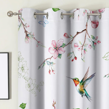 Spring Curtains 96 Inches Long, Floral Bird Branch Living Room Blackout Curtains Room Darkening, Farmhouse Light