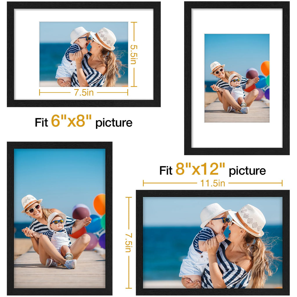8x12 Picture Frame Set of 3 for Wall & Tabletop Display, Black