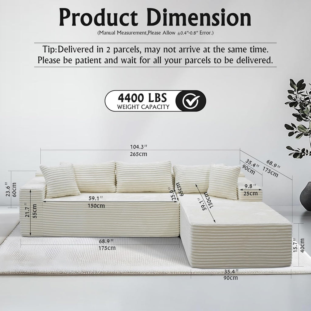Boneless Couch Modular Sectional Sofa Cloud Corduroy Couch