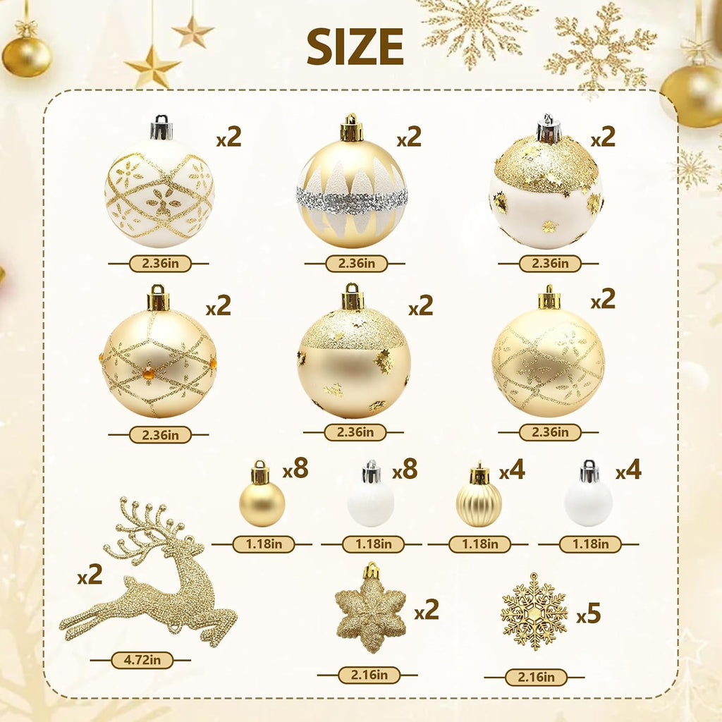 Festive Christmas Ball Ornaments Set, Shatterproof Decorative Baubles, Hanging Decorations for Holiday Tree - Set of 45