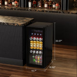 Beverage Refrigerator 180 Can, Black Beer Fridge with Glass Door, 3.2 Cu Ft Mini