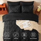 Queen Comforter Set 7 Pieces Bed in A Bag Black Luxury Soft Queen Bed Set Pintuck Pinch Pleat Bedding Sets with