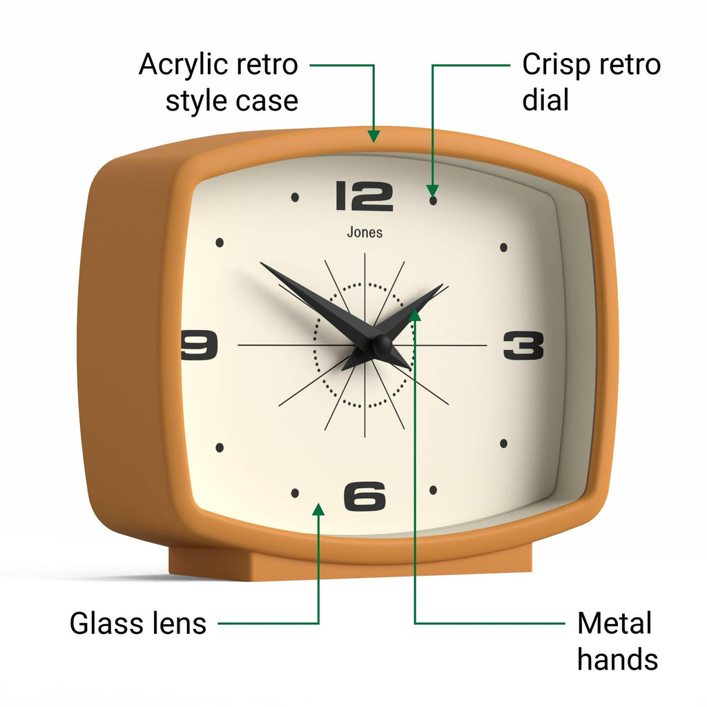 Film Desk Clock | Retro Rectangular Design | Mustard Yellow