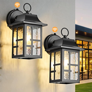 Dusk to Dawn Outdoor Wall Lights, Exterior Waterproof Lantern, Front Porch Sconce Lighting with Water Ripple Glass
