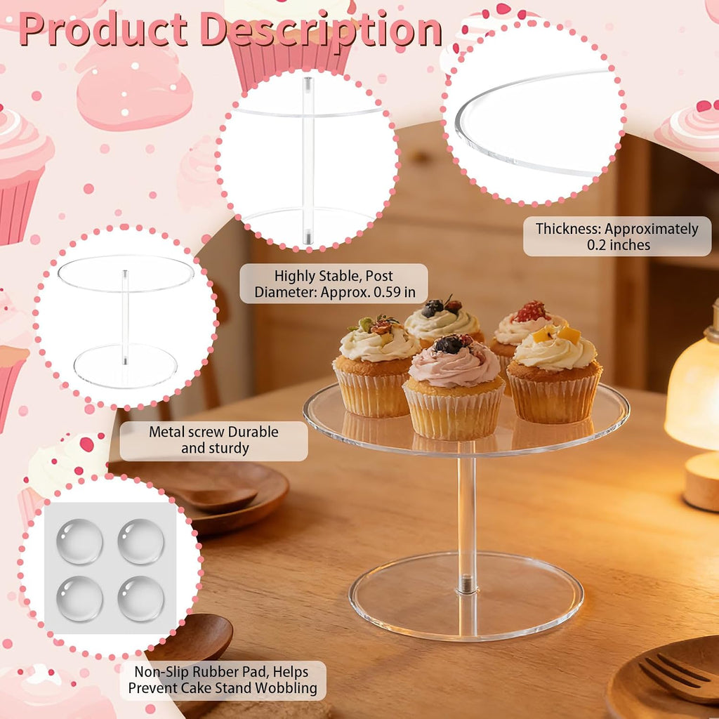 Acrylic Cake Stand, 10" Clear Mini Dessert Display for Wedding Party