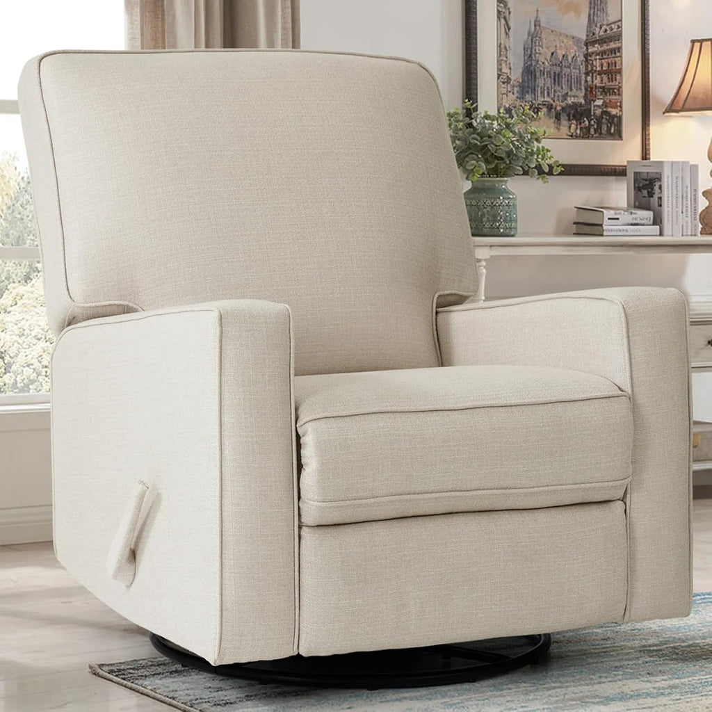 Swivel Rocker Recliner Chair, Glider Rocker Recliner, Beige | Fabric Chair with High Back, Deep Seat