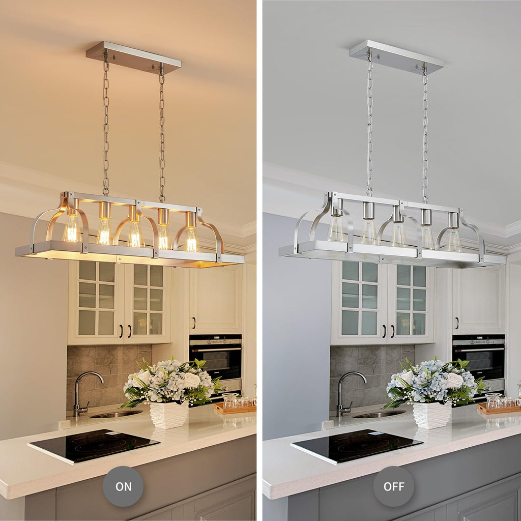 Metal Chandelier Linear Pendant Ceiling Lighting Rustic Farmhouse Fixture Kitchen Island Dining Room, H 8.5"