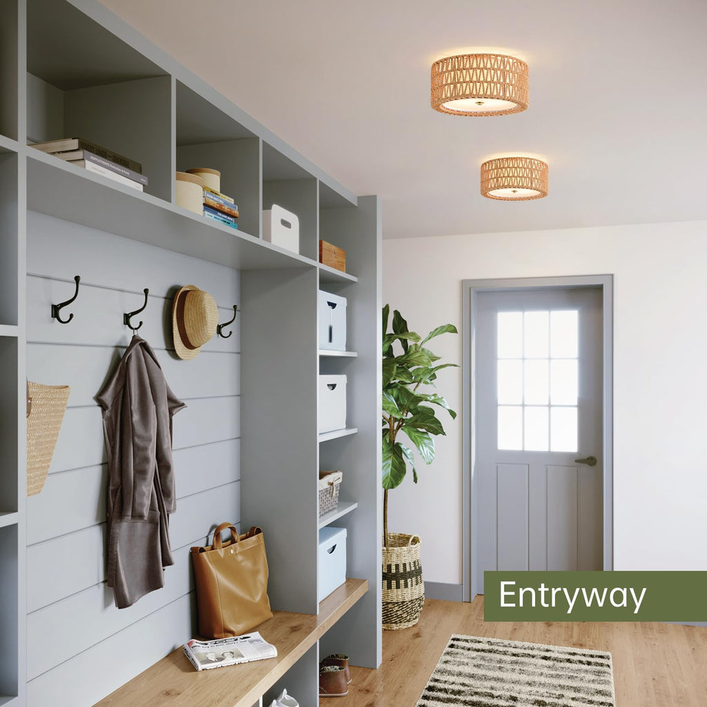 Rattan Ceiling Light 12.6" Boho Ceiling Light Fixture Bohemian