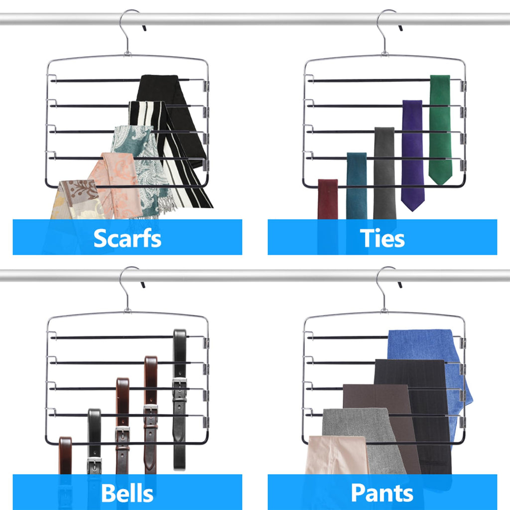 Pants Hangers 3 Pieces, 5 Tier Closet Organizers and Storage Clothes Hanger, Hangers Space Saving with Swing