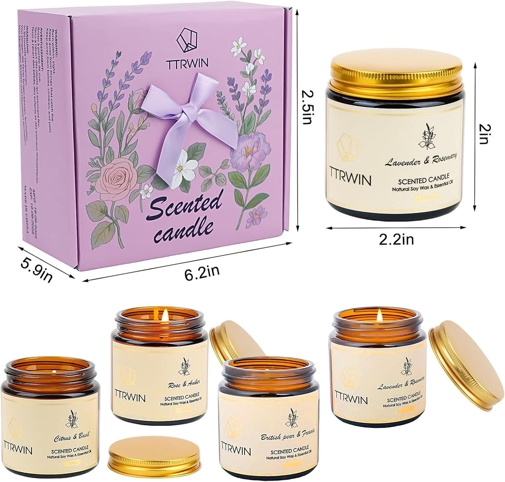 Scented Candles Gift Set for Women, Natural Soy Wax - Set of 4