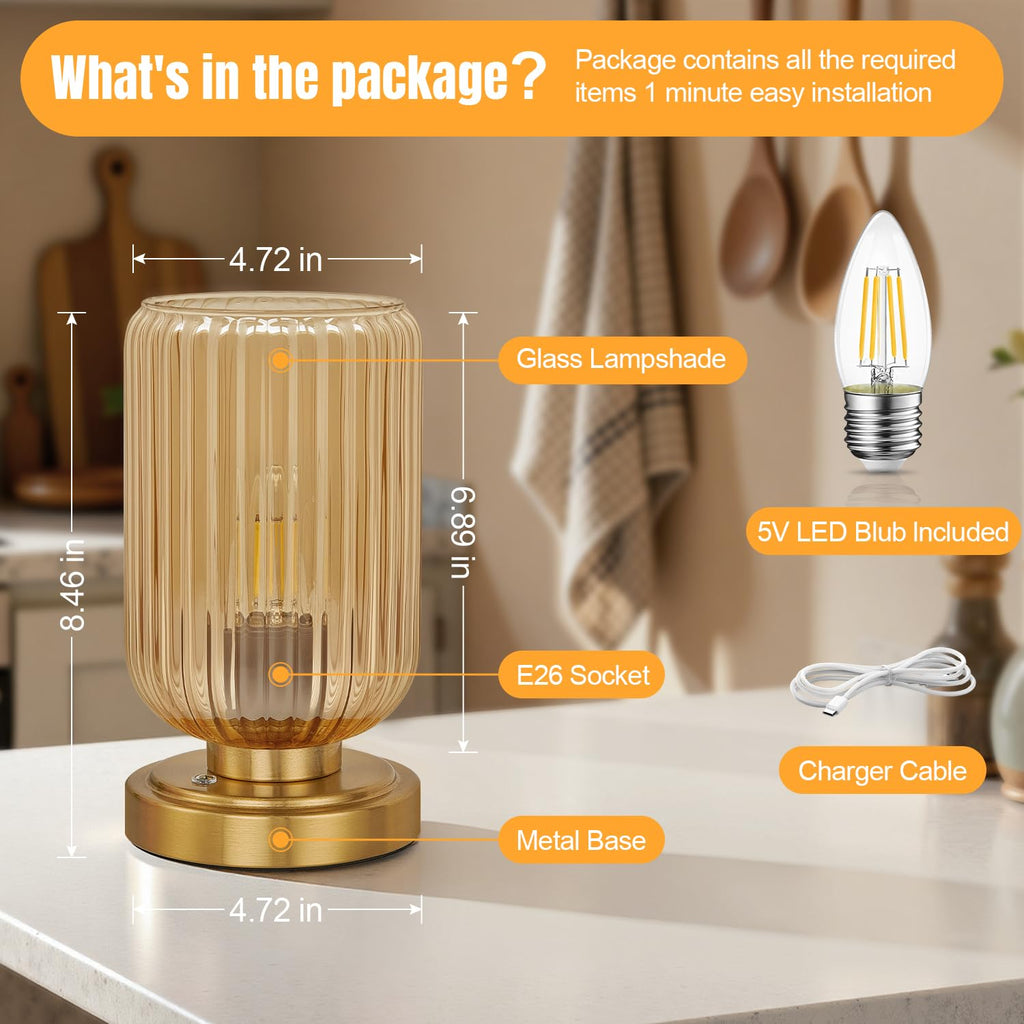 Cordless Table Lamp, Touch Stepless Dimmable, Modern