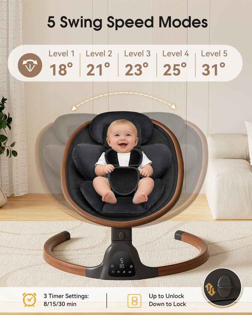 Swings for Infants, Electric Infant Swing with 5 Speed Modes, Black