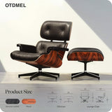 Mid-Century Modern Lounge Chair & Ottoman — Premium Top-Grain Leather, Rosewood Base, Extended Chaise