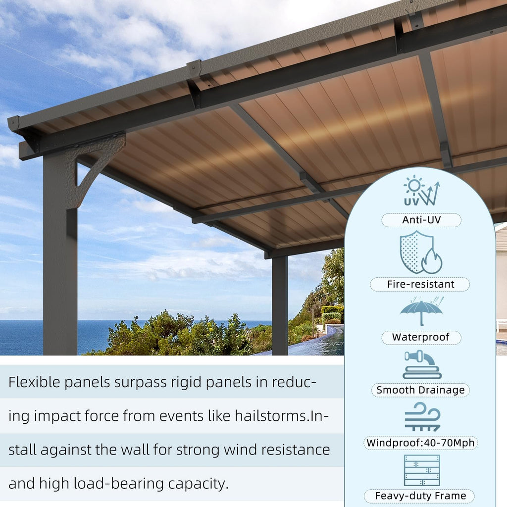 14' x 10' Gazebo for Patio, Hard Top Lean to Gazebo Pergola with Roof (140 Sq.Ft Shaded)