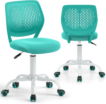Kids Desk Chair, Armless Study Seat w/Wheels, Adjustable Height & Swivel, Low Back, Padded Cushion, Ergonomic Rolling