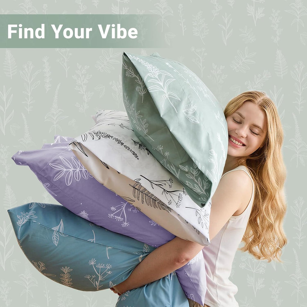 Duvet Cover King, Reversible Floral Green Duvet Cover Set with Zipper Closure, 3 Pieces Botanical Patterns Soft