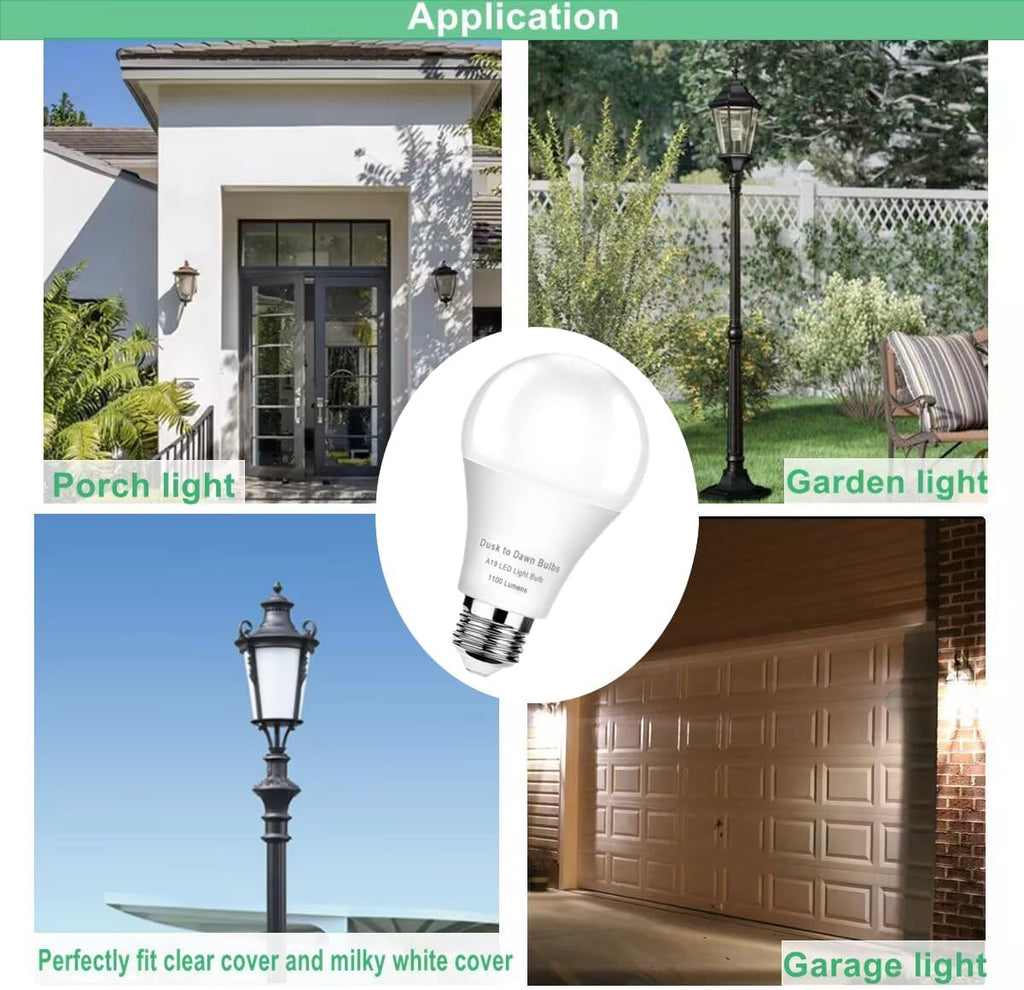 Dusk to Dawn LED Light Bulb Outdoor A19 10W Daylight 5000K