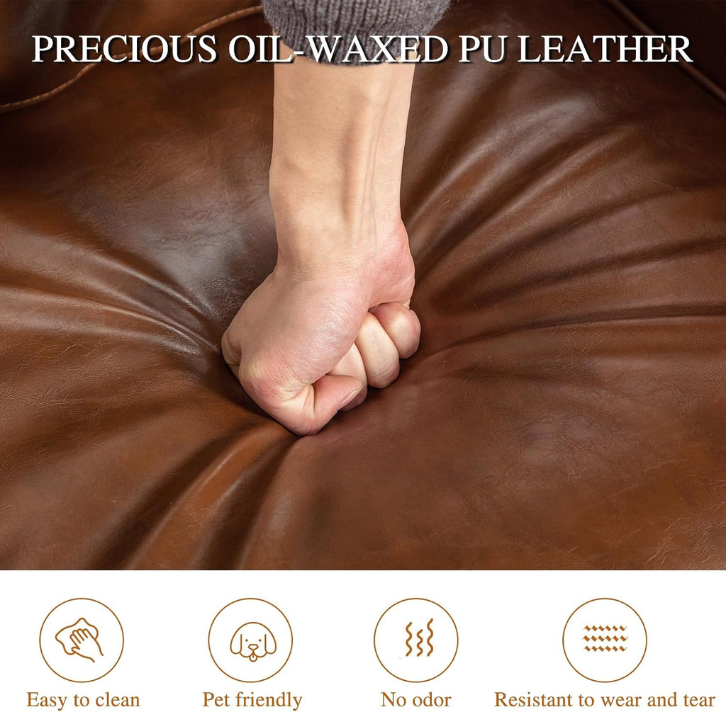 Degree Swivel Accent Chair Set of Two with Plump Back Pillow, Waterproof Oil Waxed PU Leather Swivel Armchair - Set of 2