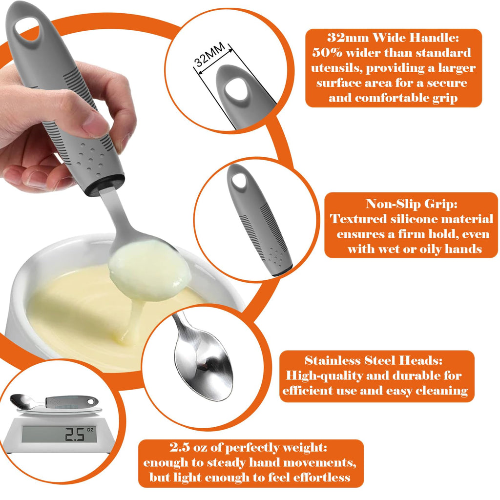 Adaptive Utensils - 4pcs Weighted Utensils Set (2.5oz Each) for Hand Tremors, Elderly, Parkinson's, Arthritis
