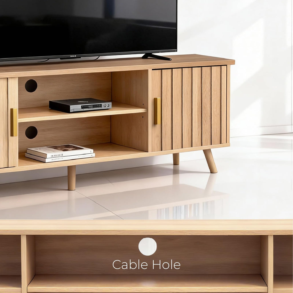 59" TV Stand with Fluted Doors for TVs up to 65", Oak