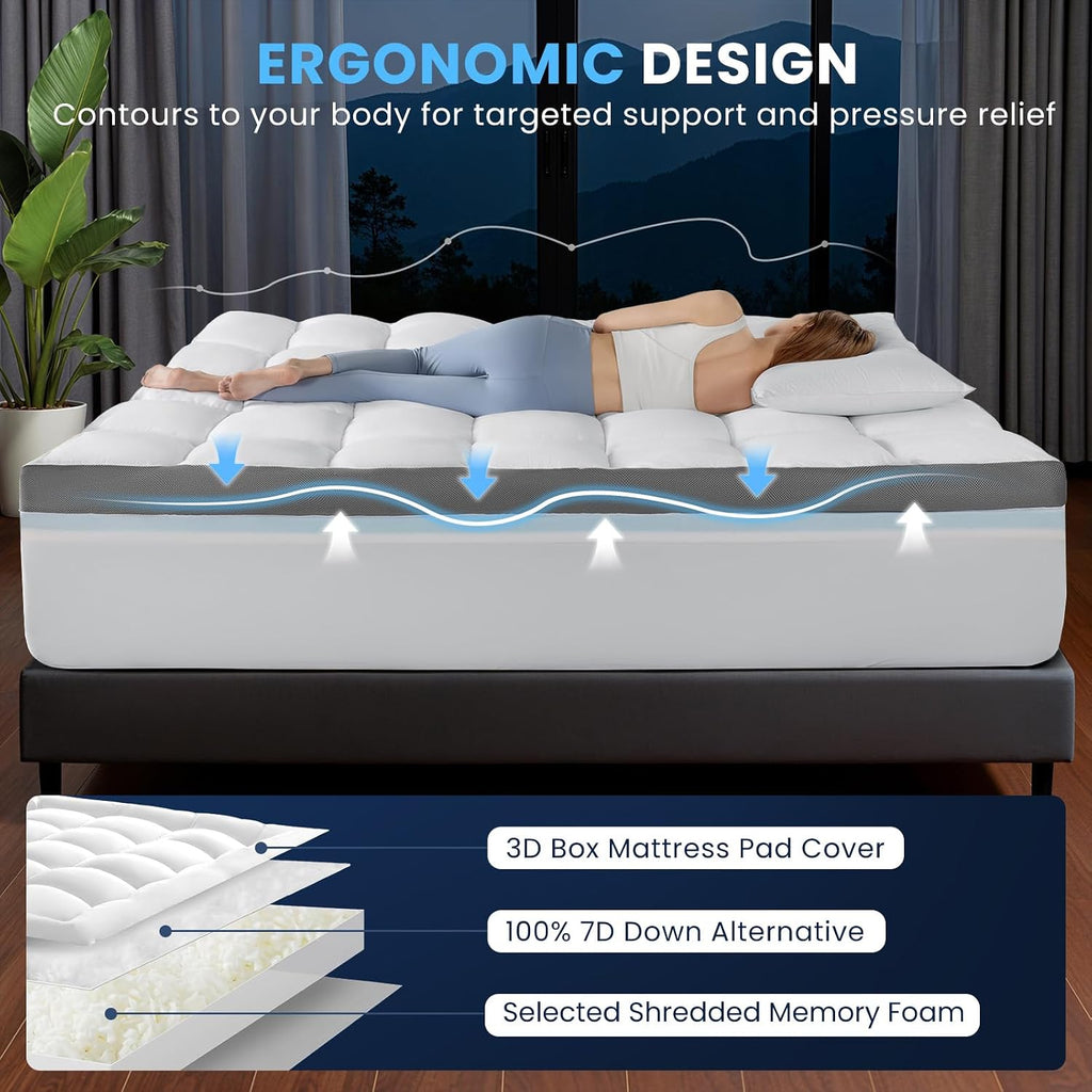 5 Inch Dual Layer Memory Foam Mattress Topper - 2.5 Inch 1500GSM Fluffy Soft Pillow Top Mattress Cover and 2.5 Inch