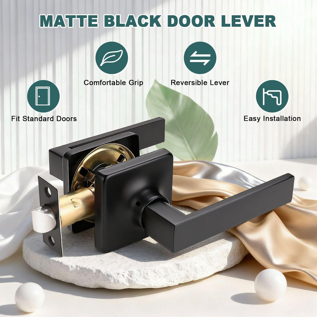 1 Pack Passage Lever Door Handles Black Door Levers for Closet Door Lock Keyless Interior Door Handle with Lock
