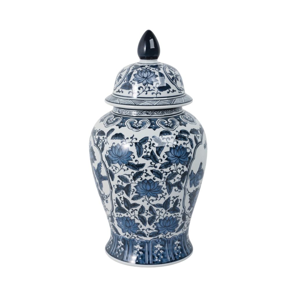 Decorative Chinoiserie Temple Ceramic Jar, 19", Blue