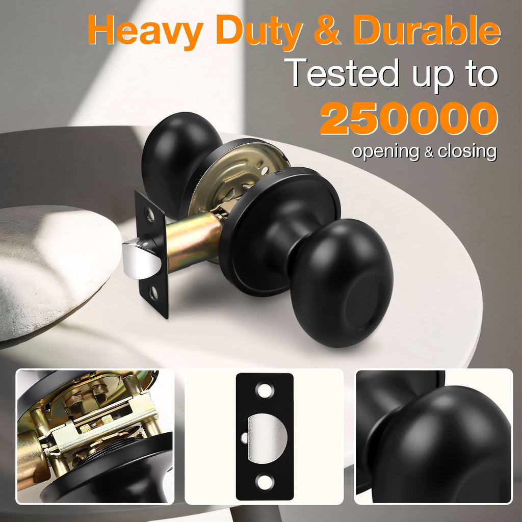 Oval Style Interior Egg Door Knob with Passage Function in Black