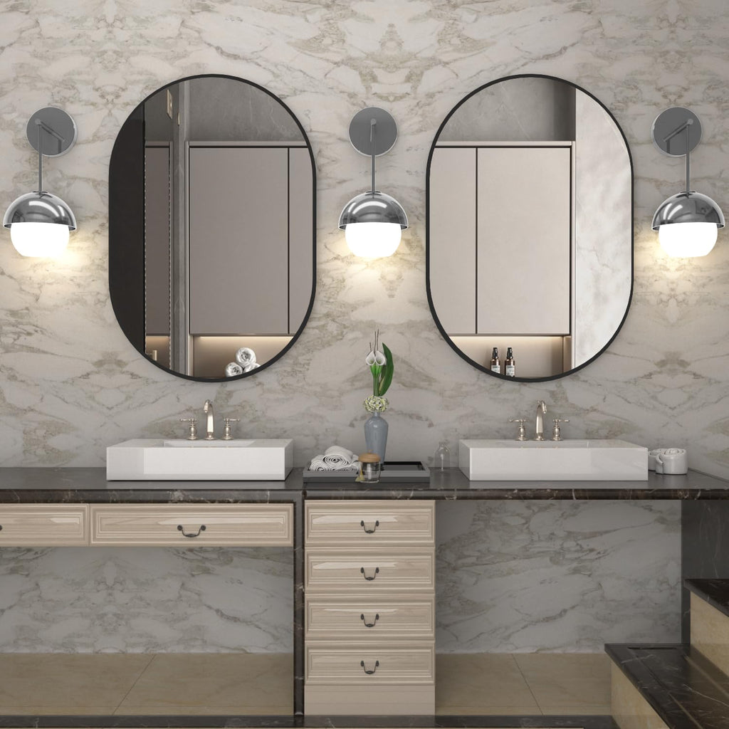 Oval Bathroom Mirror Wall Vanity Oval Mirrors, 20"x30" Black Bathroom Mirrors for Over Sink Pill Mirrors Capsule Wall