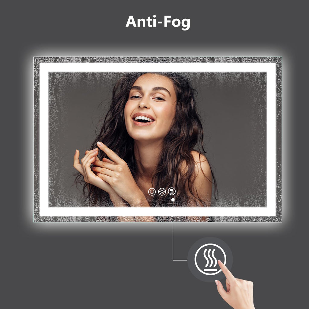 36x28 Inches LED Bathroom Mirror with Lights, Vanity Mirror with Front and Backlight, Smart Dimmable Anti-Fog LED