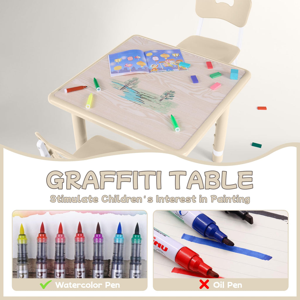 Toddler Table and Chair Set, Height Adjustable-Upgrade Kids Table and 2 Chairs for Ages 3-8, Multi-Activity Toddler