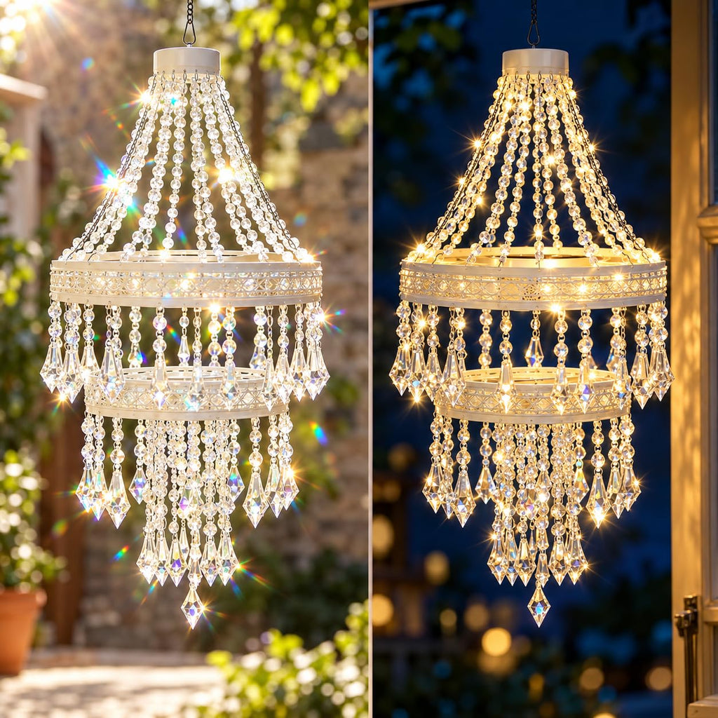 Solar Hanging Crystal Chandelier Light Outdoor Decorative Garden Lantern