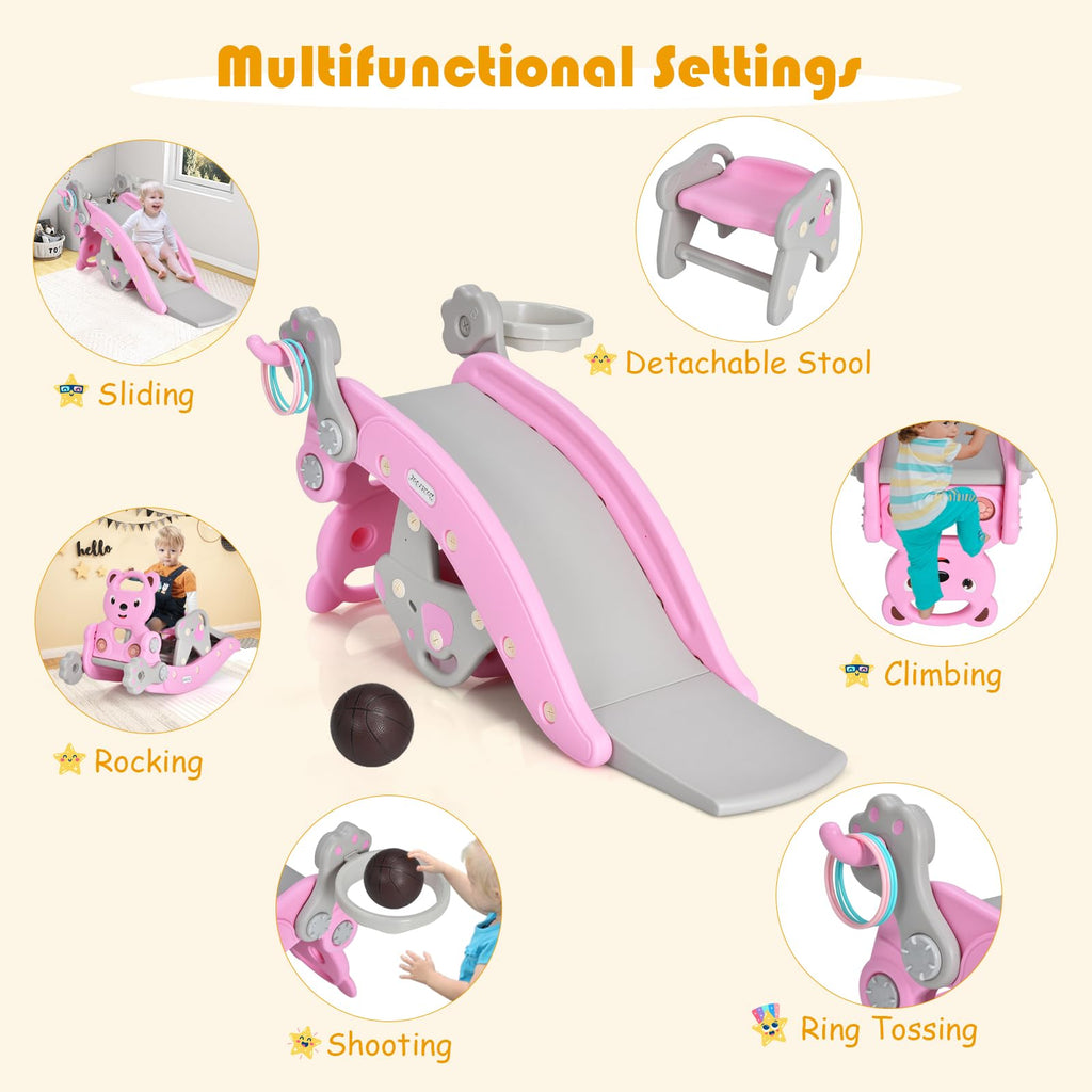 6 in 1 Toddler Slide Rocking Toy, Rocking Horse Playset with Stool