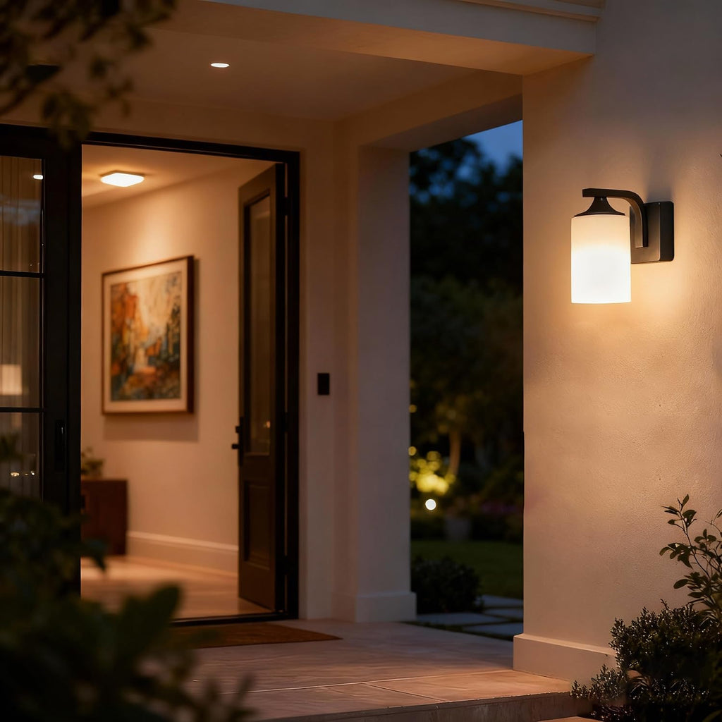 Outdoor Wall Lamp, Waterproof and Anti-Rust Aluminium Modern wall Light Fixture Milk Glass Indoor for Outside, Garden