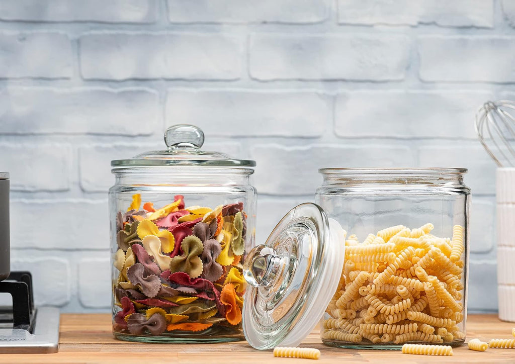 Gallon Glass Cookie Jars + Labels & Marker Canister Sets Counter with Airtight Lids, Sugar Packet - Set of 2
