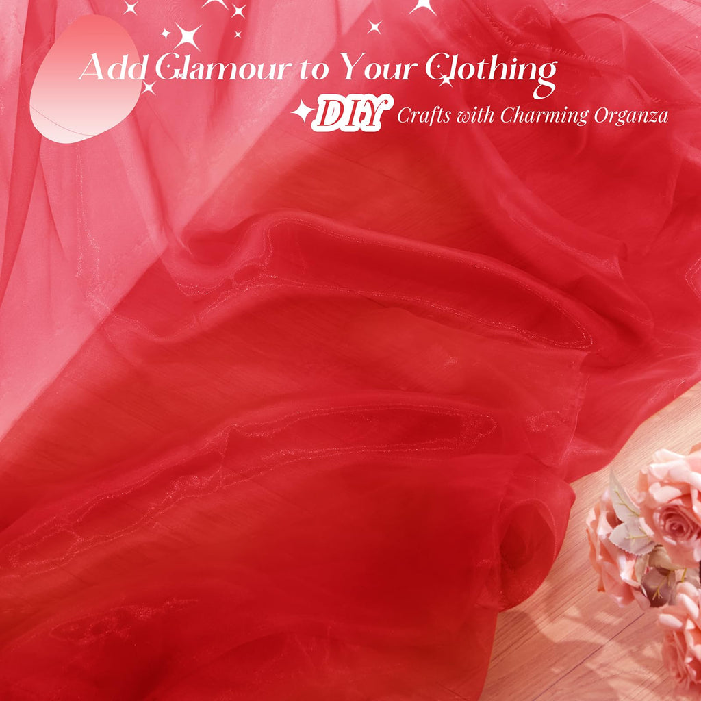 Red Sheer Organza Fabric by The Yard, 3Yards x 60In Wide
