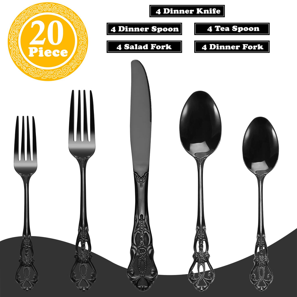 Gorgeous Retro Royal Black Stainless Steel 20-Piece Flatware Set