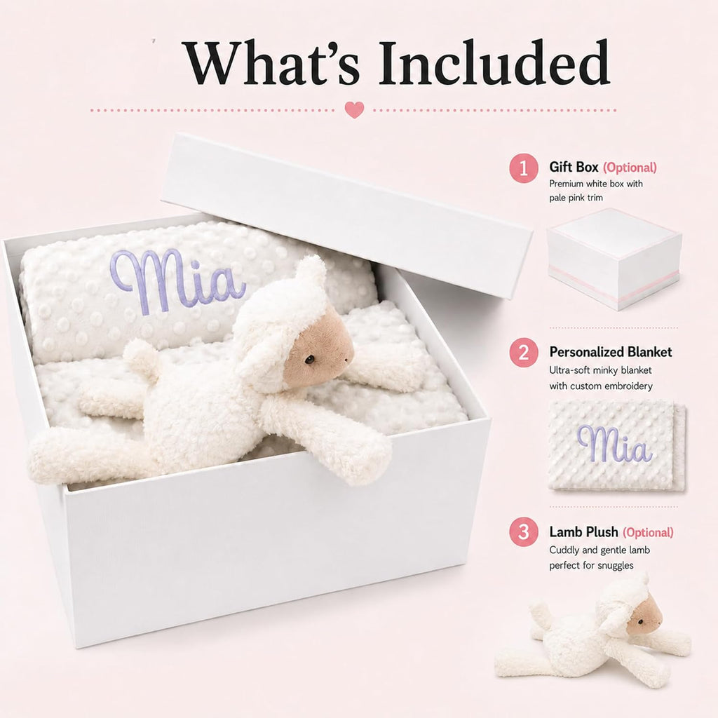 Blanket with Sheep Plush, Custom Minky Dot Gift