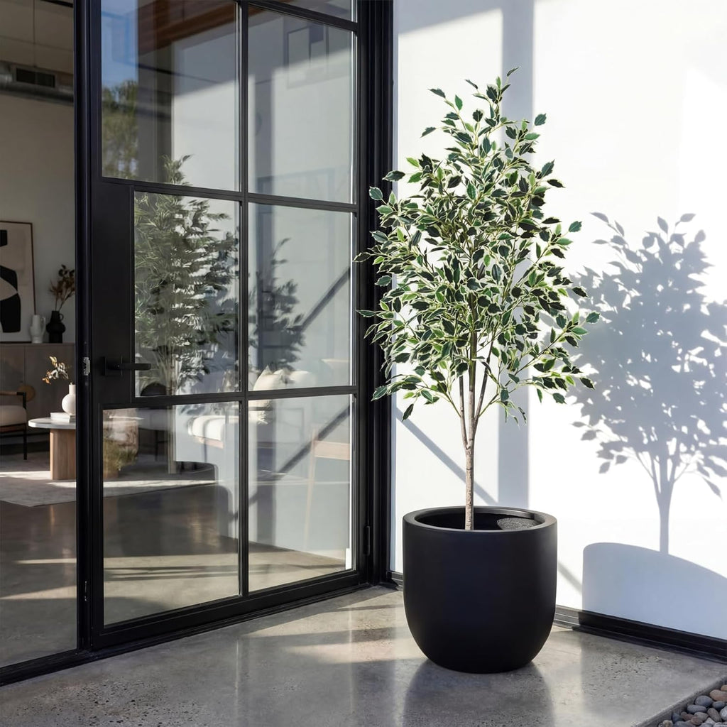 5ft Artificial Ficus Tree Faux Realistic Plants with Silk Leaves and Texture Trunks Fake Ficus Tree Decor Indoor