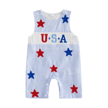 Baby Boy 4th of July Romper Newborn USA Clothes Sleeveless Jumpsuit Infant Fourth of July Outfit (Blue usa, 12-18