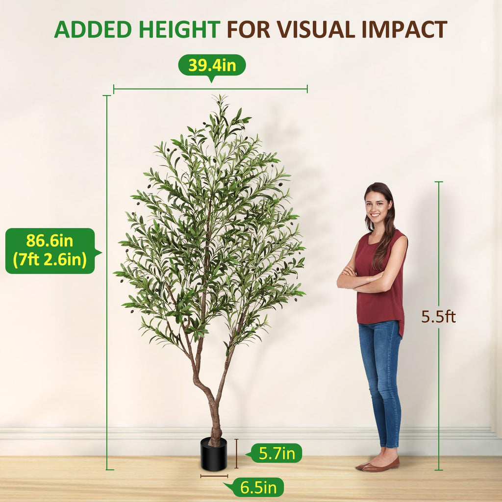 Olive Tree Artificial Indoor 7ft, Tall Faux Olive Tree with Large Olive Branches and Realistic Fruits, Fake Floor
