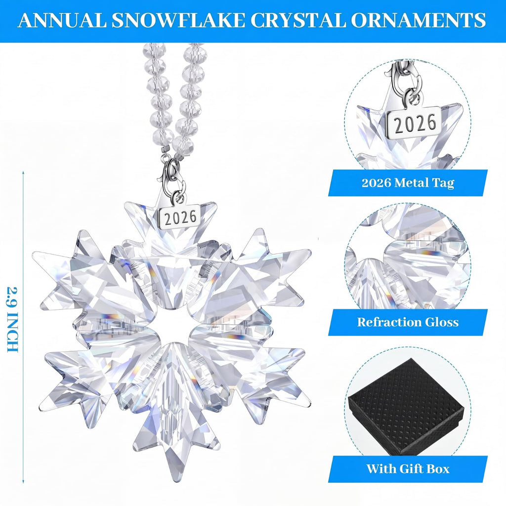 Christmas Tree Crystal Snowflake Ornaments, Clear, 4 Sets