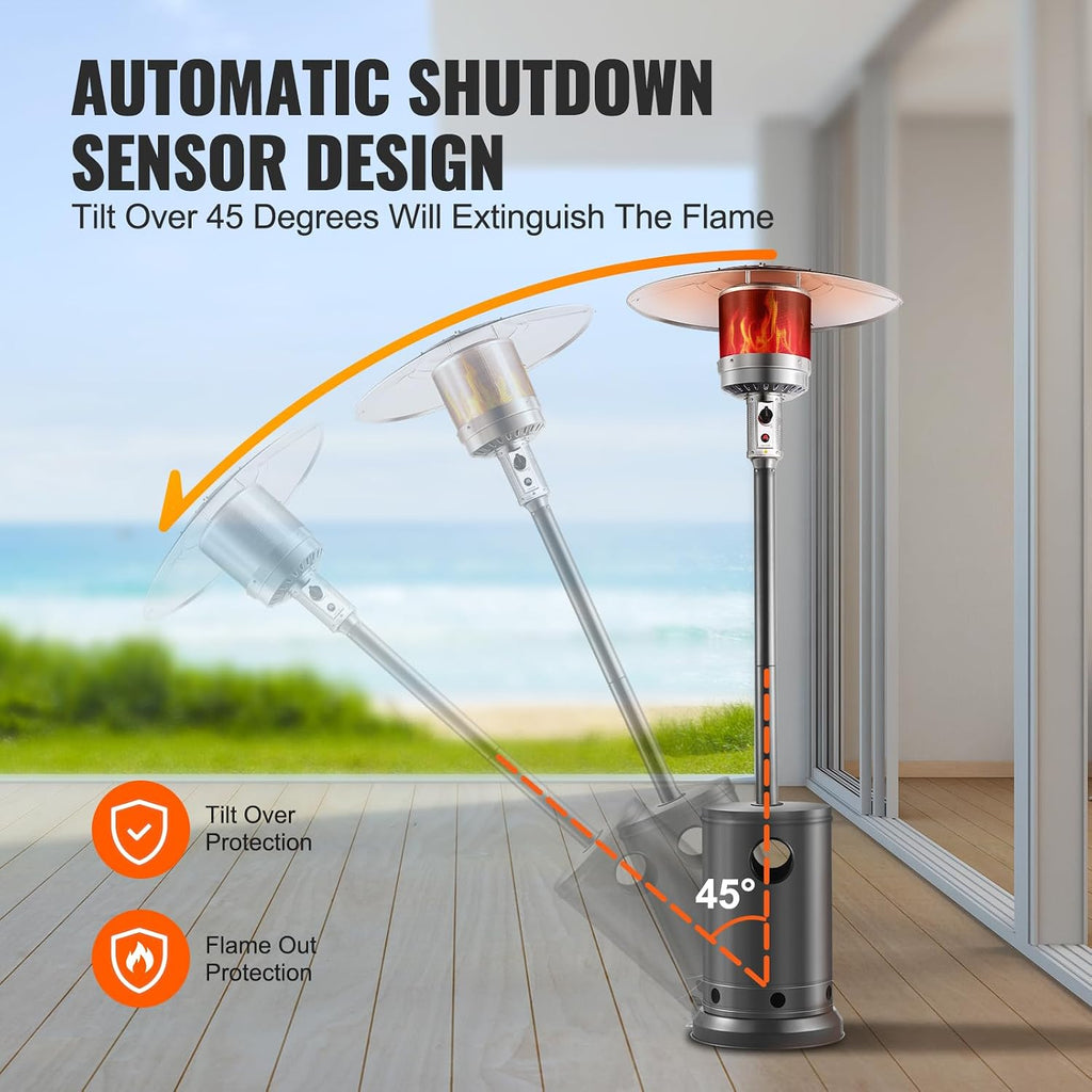 50000BTU Propane Patio Heater for Outdoor Use With Round Table Design, Metal Burner and Wheels - Tall Hammered Flame