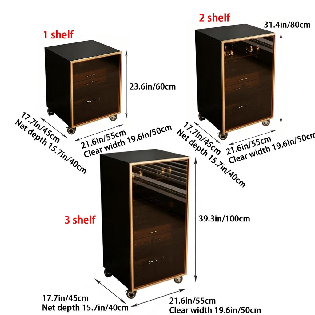 Audio Rack 2/3/4 Tier AV Stand with Wheels, Wood Shelf, Glass Door