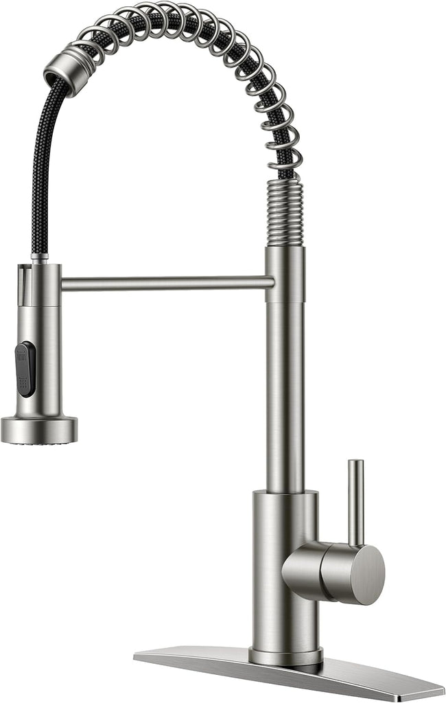 Kitchen Faucets, Brushed Nickel Kitchen Sink Faucet with Pull Down Sprayer, Commercial Kitchen Faucet Stainless Steel