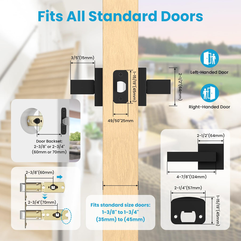 8 Pack Passage Door Handles Matte Black Door Levers, Interior Door Knobs Square Heavy Duty Non-Locking Handlesets