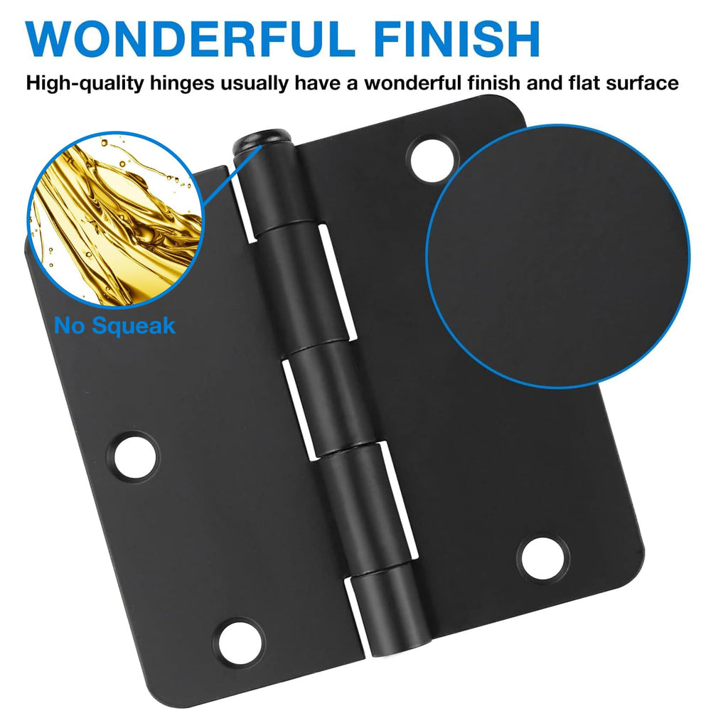 12 Pack Black Door Hinges Black Matte Black Hinges for Doors 3 1/2 Interior Door Hinges 3.5" x3.5 Inch Hinges Rounded