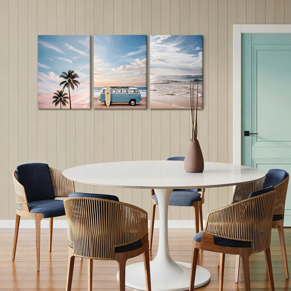 3 Pcs Boho Coastal Beach Wall Art Canvas Prints Ocean Decor 12x16In